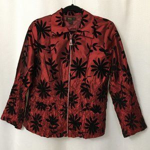 Jerry T Women's Lightweight Holiday Jacket Size M 3-D Felt Flowers Wine/Black CL